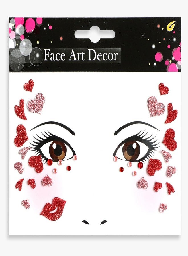 Jacnkb Valentine's Day Face Gems Face Jewels Stickers Red Love Heart Lip Self Adhesive Eye Body Face Nail Hair Crystal Rhinestones for Makeup Festival Glitter Face Art Decor 2Sheets (style1) - Image 1